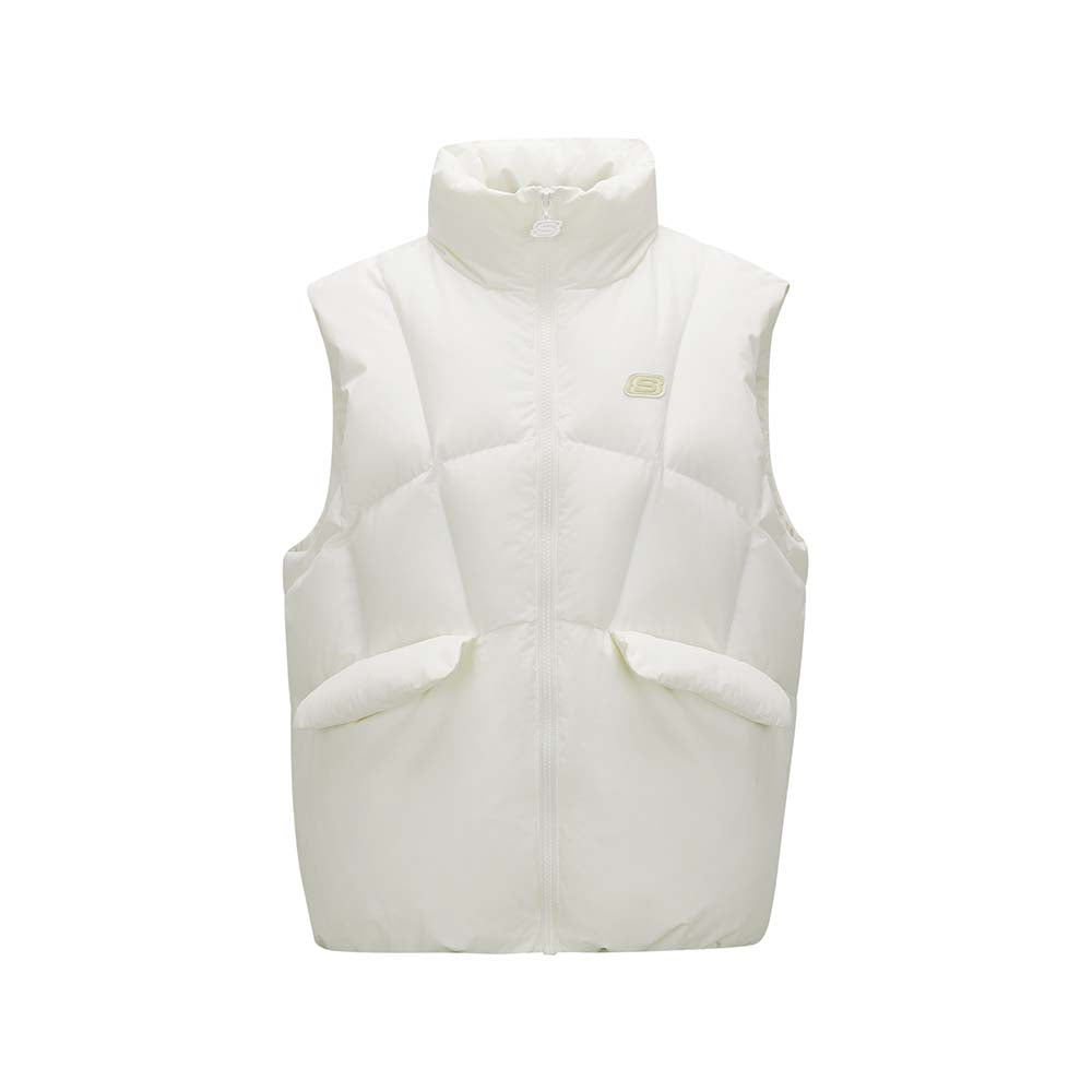 Skechers women's Sport-Utility Woven Down Vest in Marshmallow for lifestyle wear