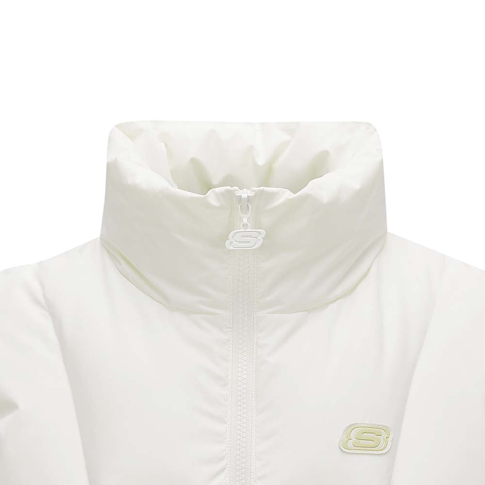 Skechers women's Sport-Utility Woven Down Vest in Marshmallow for lifestyle wear