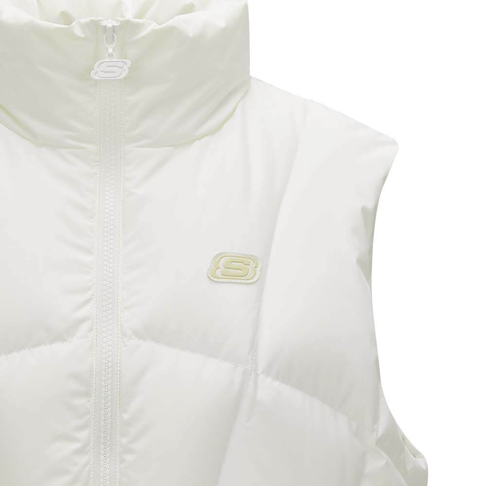 Skechers women's Sport-Utility Woven Down Vest in Marshmallow for lifestyle wear