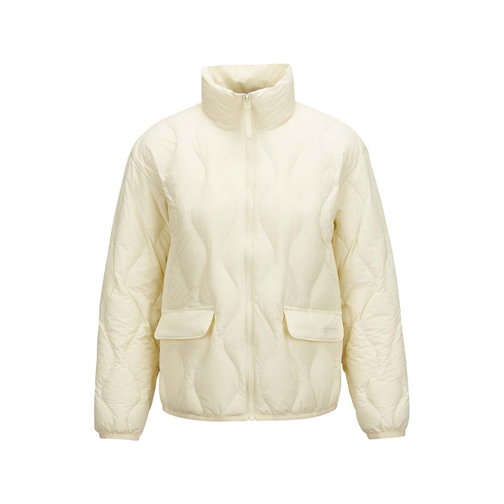Skechers women's Go Trail Woven Down Jacket in Lemon Icing for outdoor performance wear