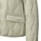 Skechers women's Go Trail Woven Down Jacket in Durable Gray for outdoor performance wear