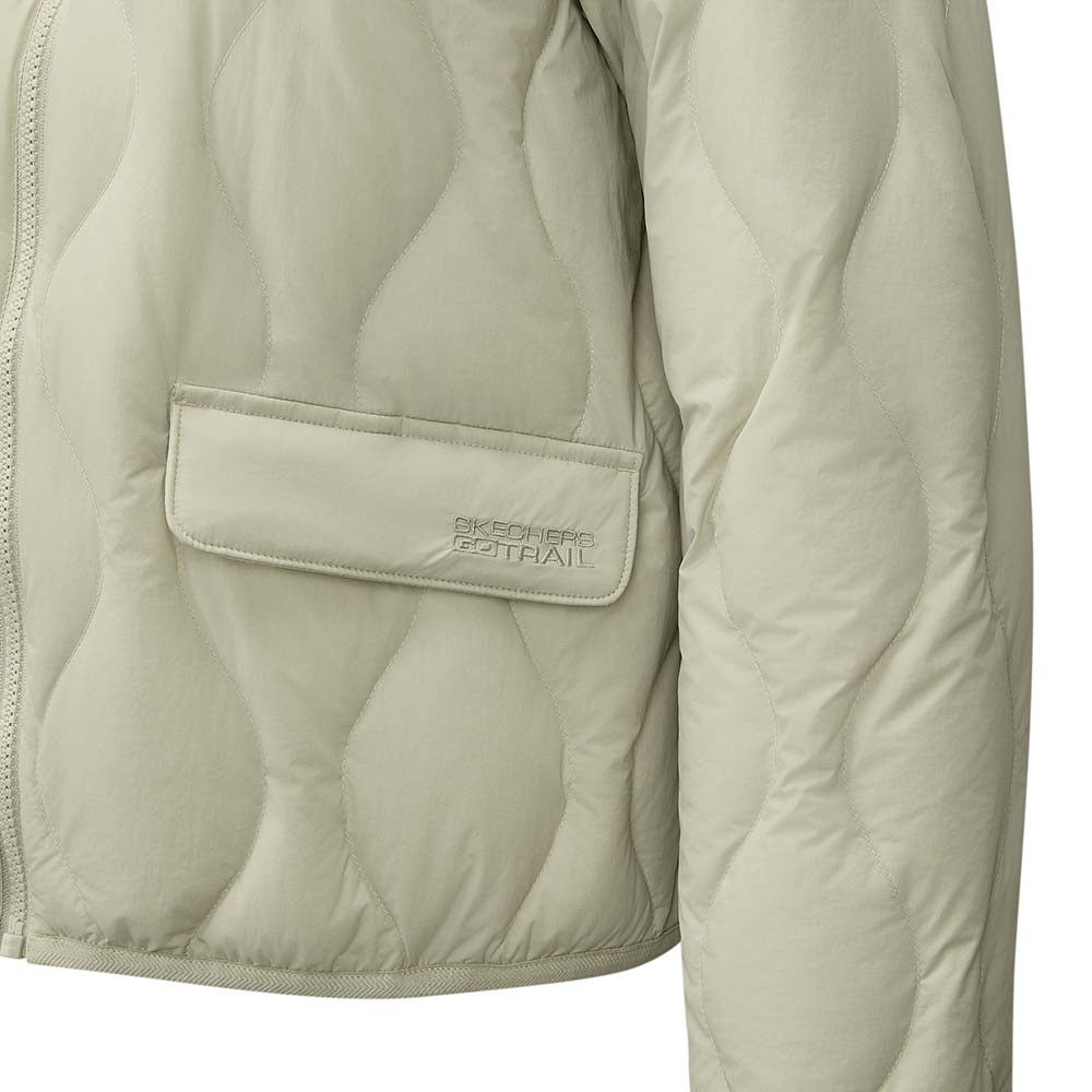 Skechers women's Go Trail Woven Down Jacket in Durable Gray for outdoor performance wear