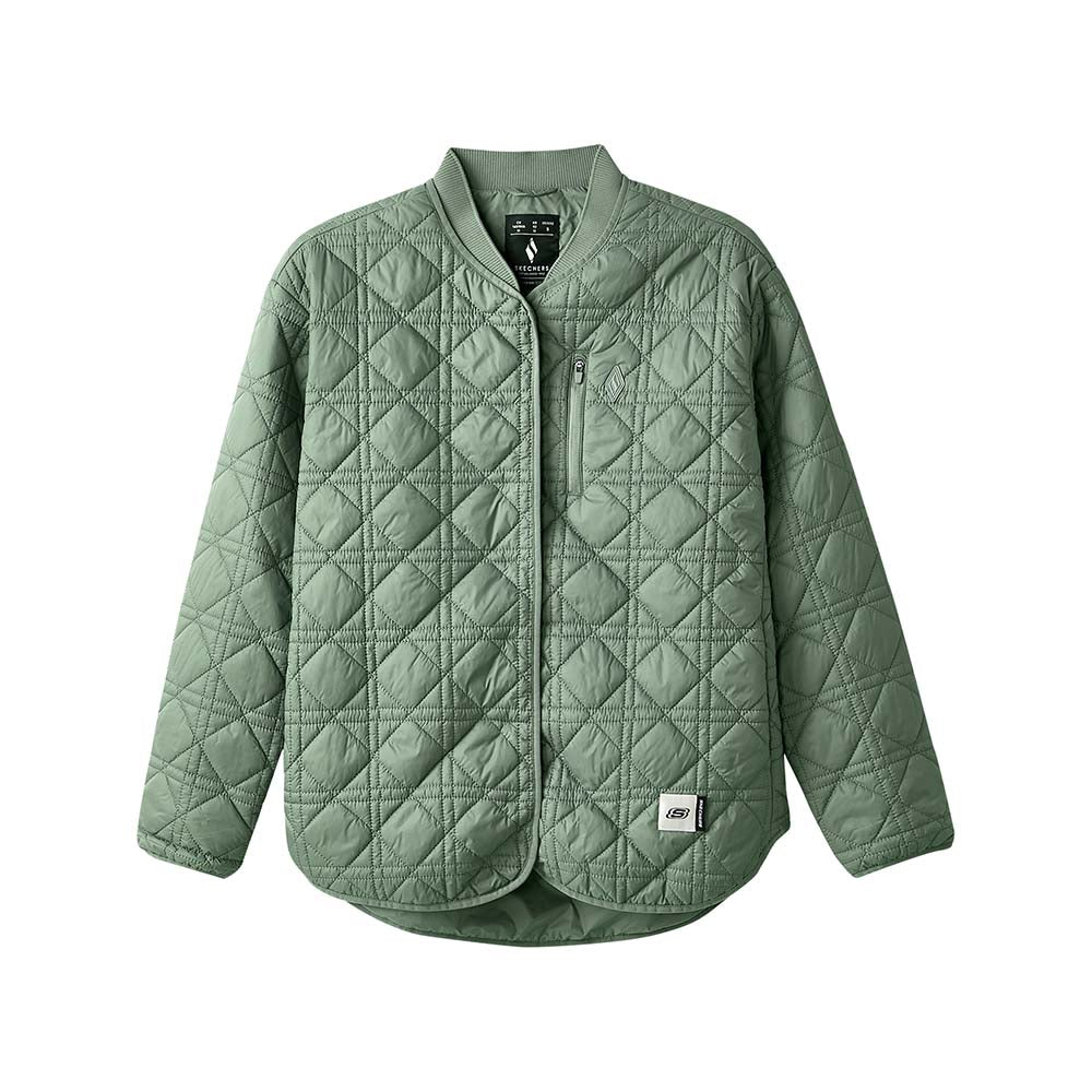 Skechers women's Diamond Woven Quilted Jacket in Agave Green for lifestyle wear