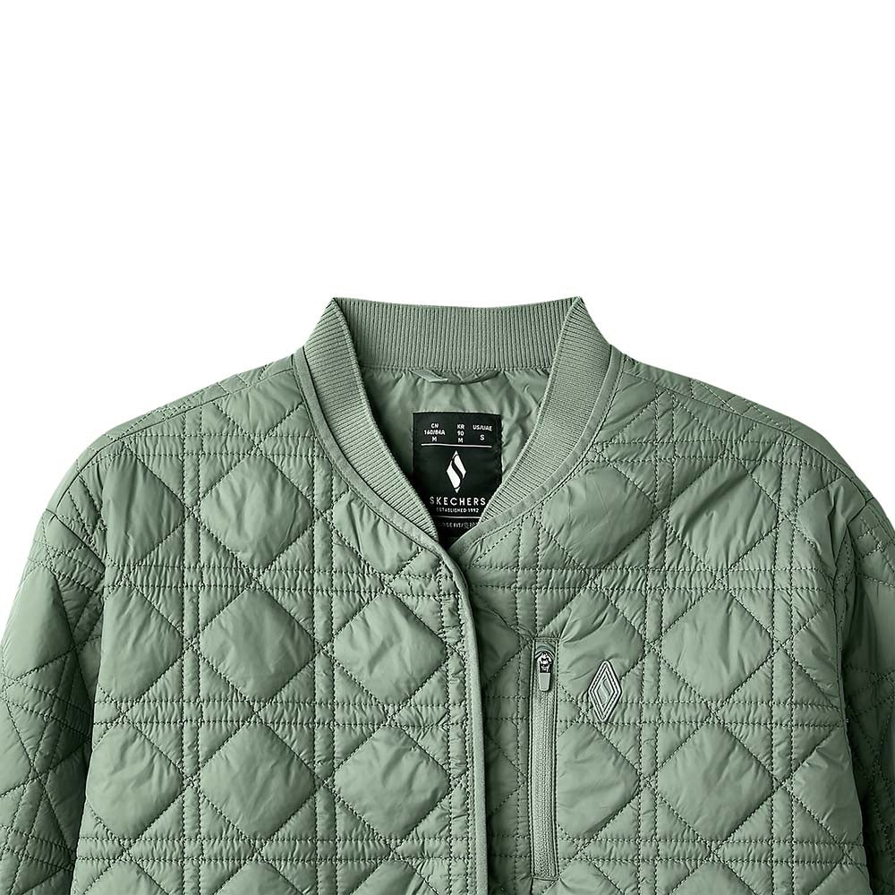 Skechers women's Diamond Woven Quilted Jacket in Agave Green for lifestyle wear