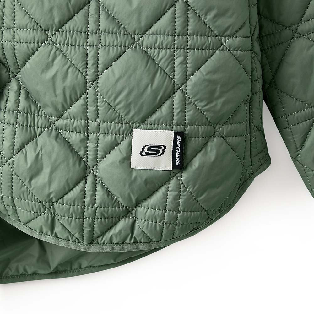 Skechers women's Diamond Woven Quilted Jacket in Agave Green for lifestyle wear