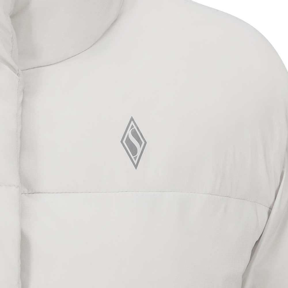 Skechers women's Diamond Woven Down Jacket in Vapor Blue for lifestyle wear