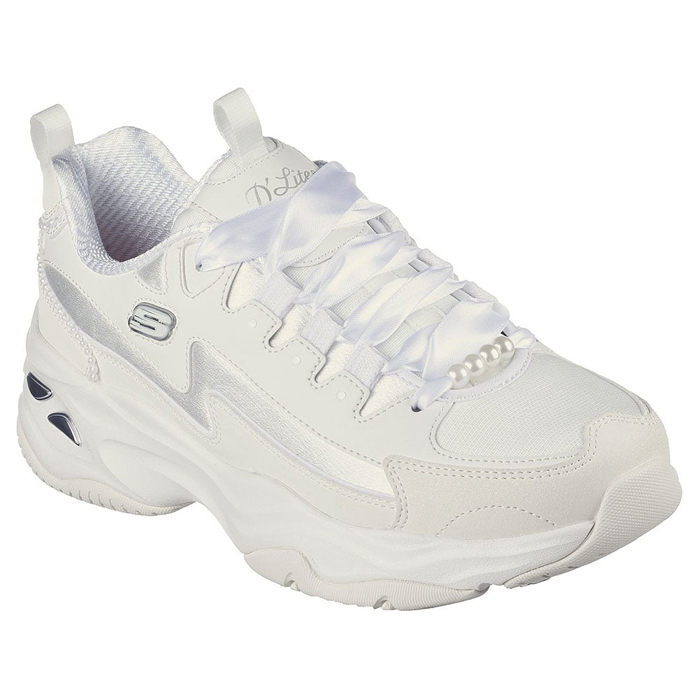 Skechers Women Sport D'Lites 4.0  White/Silver Shoes – Skechers